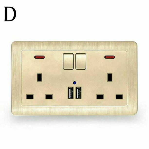 New Safe Double Wall Uk Plug Socket 2 Gang 13A USB Charger 2 Ports Outlet Plates